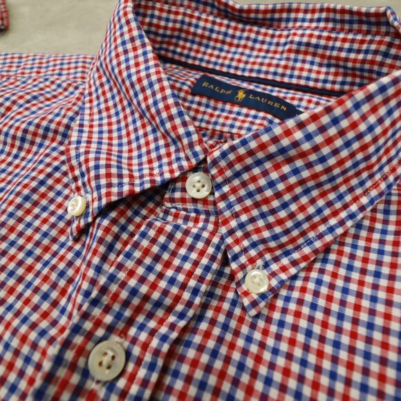 Ralph Lauren Men's Red Blue Gingham Plaid Linen Cotton Blend Button Up size XXL - Picture 3 of 10
